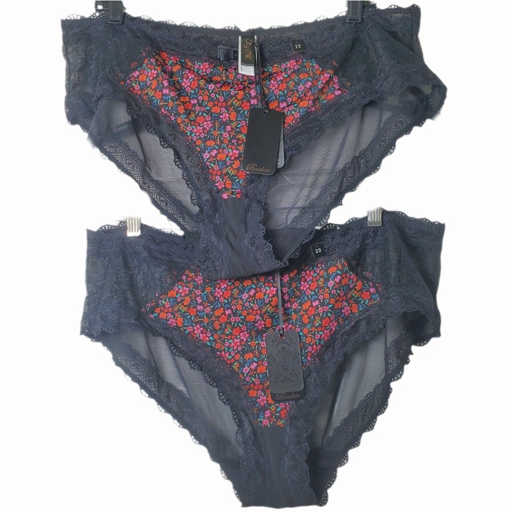 City Chic NWT Black Floral‎ Mesh & Lace Panties Folk Dance Shorty Plus Size 22